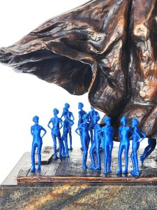 Bronze in the digital age, 3D printed figures, blue